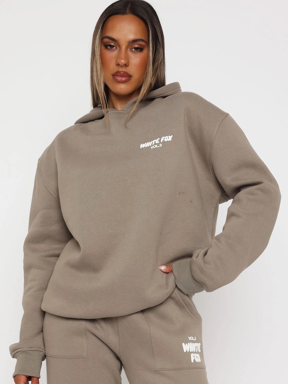 White fox Fawn hoodie s/m grey/tan color